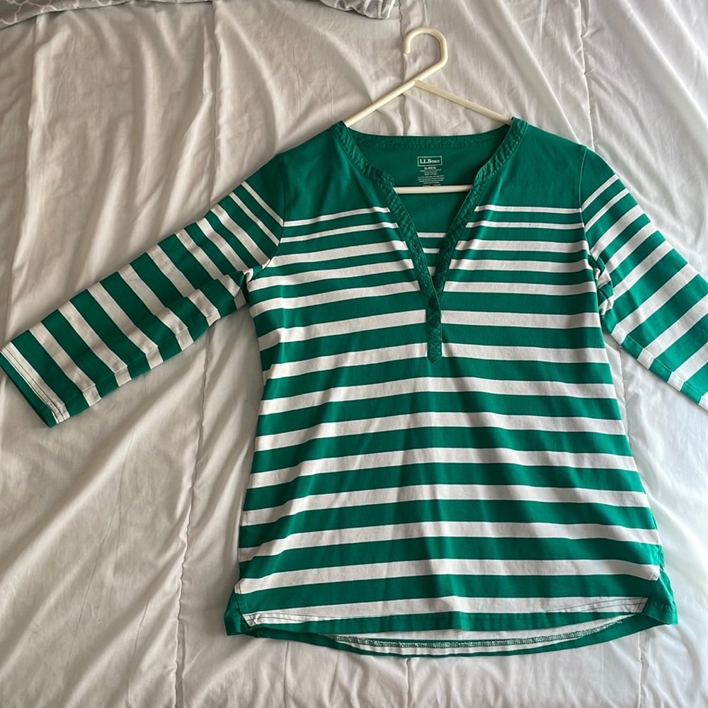 L.L. bean striped 3/4 sleeve oversized shirt with buttons size small